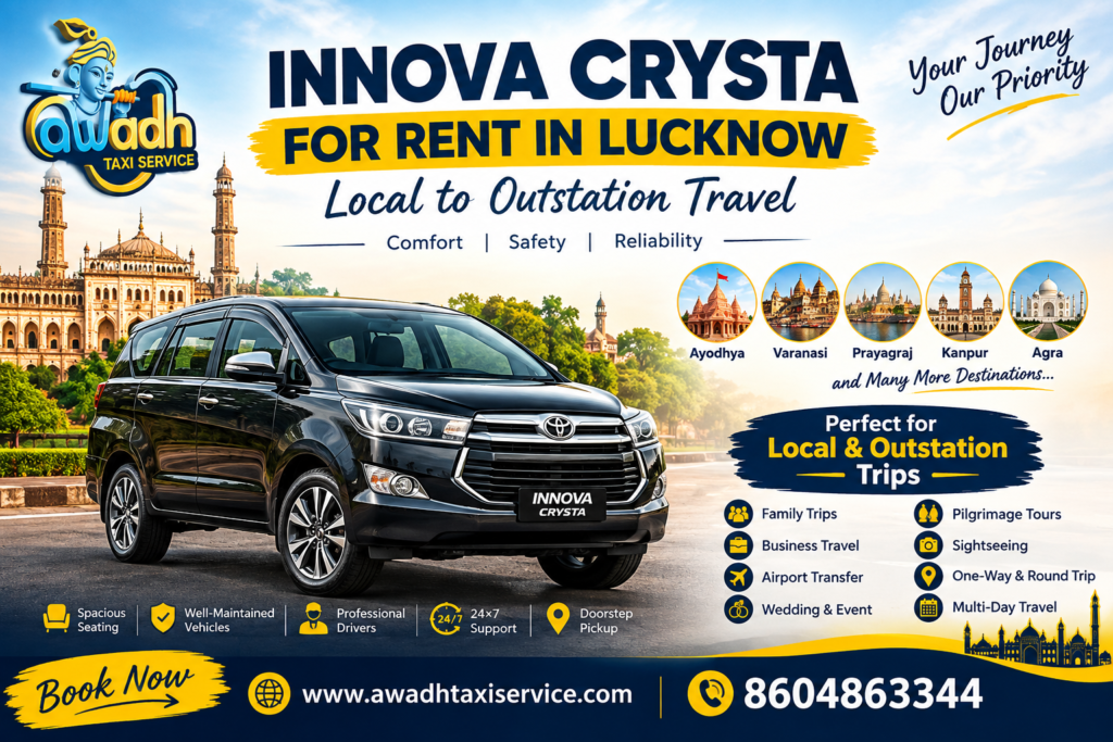 nnova Crysta for rent in Lucknow for local and outstation travel with Awadh Taxi Service