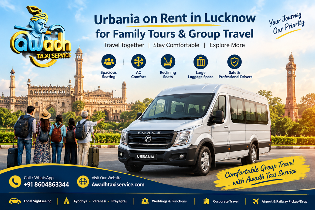 Luxury Urbania on Rent in Lucknow, Urbania Rental in Lucknow, Urbania Booking in Lucknow, 16 Seater Urbania on Rent in Lucknow, Urbania for Family Tour Lucknow, Urbania for Group Travel Lucknow, Lucknow to Ayodhya Urbania, Lucknow to Varanasi Urbania